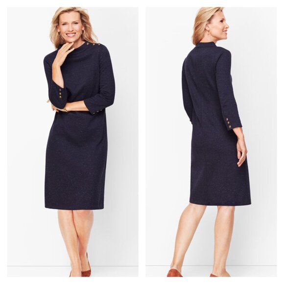 TALBOTS Nwot Heathered Shift Dress L Blue Fleck Navy Blue Retro Style 60's - Picture 1 of 13